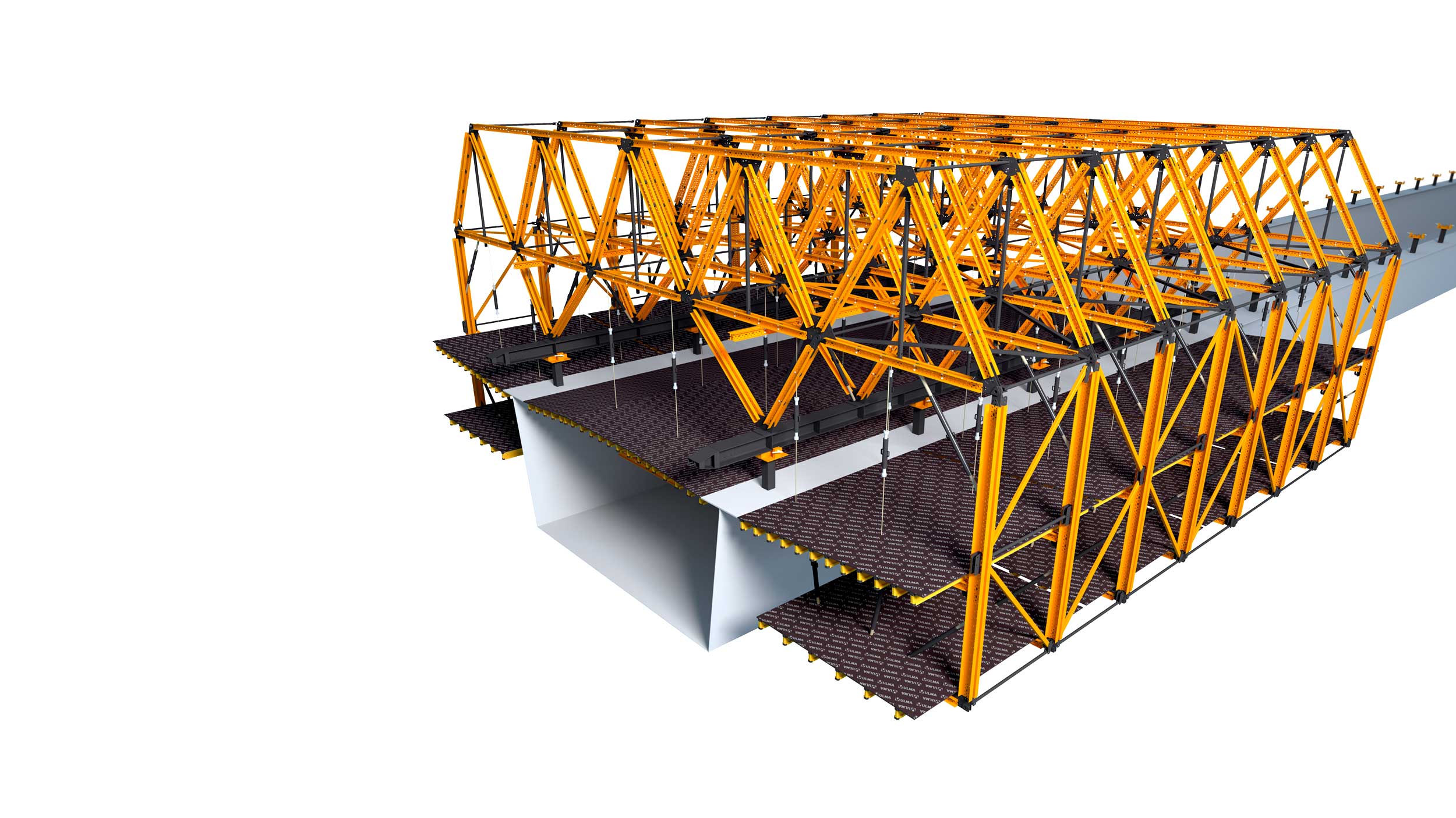 Konzolové bednění pro ocelové kompozitní mosty a částečně prefabrikované betonové mosty. Výhody: Konfigurovatelné pro každý project zvlášť. Umožňuje rychlé pracovní cykly.