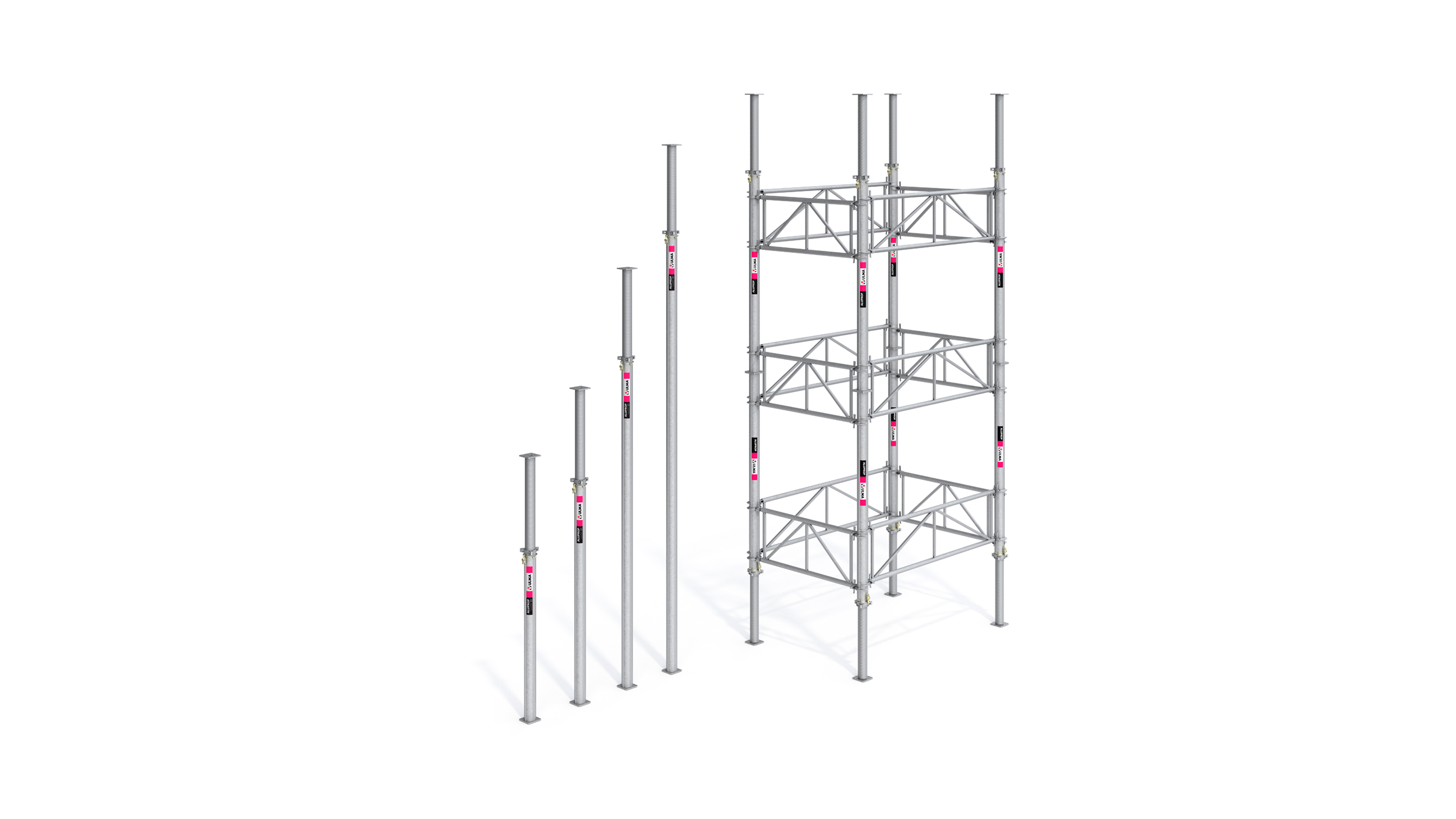 Certifikovaný podpůrný systém pro vysoké zatížení. Vyznačuje se lehkými komponenty a možností konfigurace věže do výšky až 12 m.